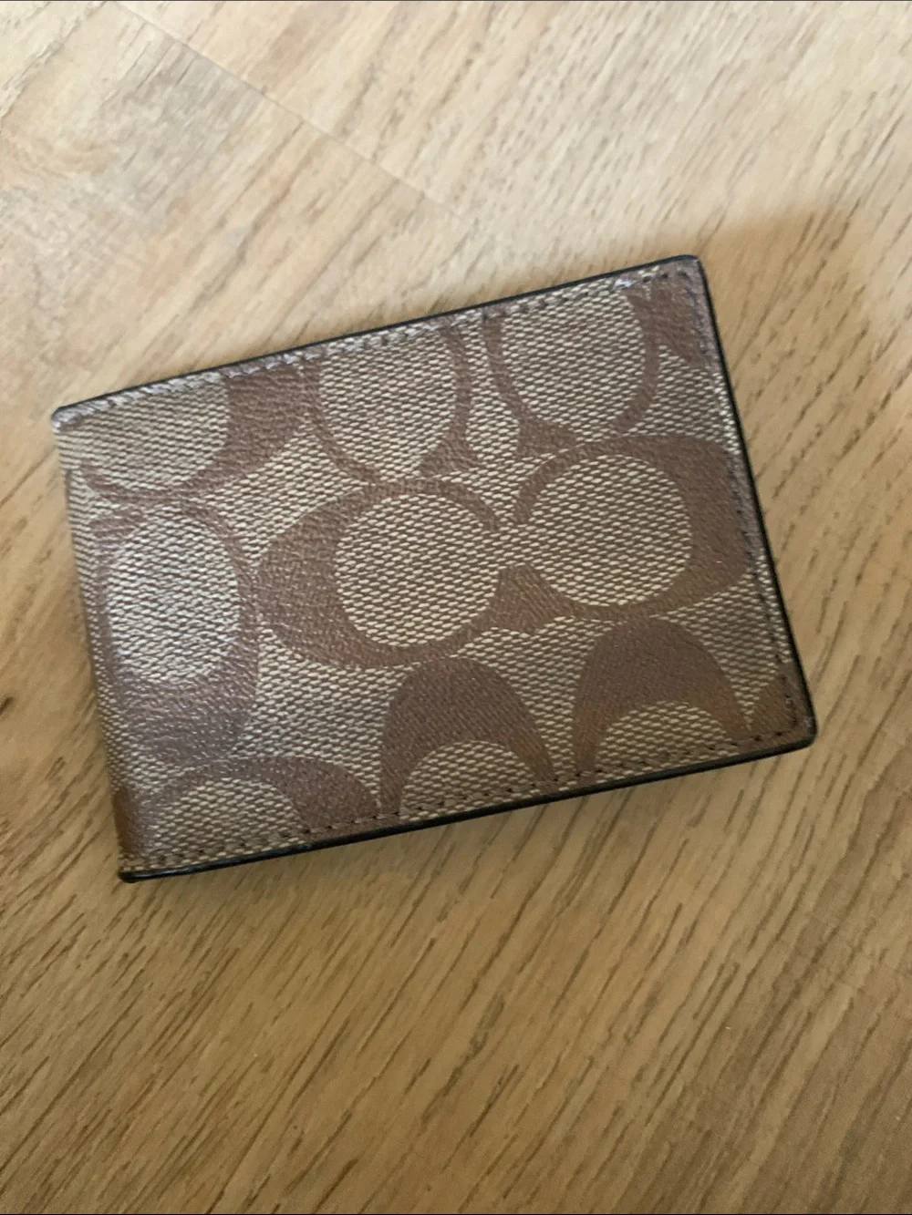 Coach Signature Canvas Card Holder in Brown/Tan